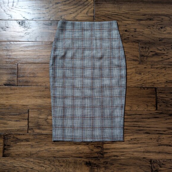 RW&CO pencil skirt grey rust brown plaid size 0 - Picture 2 of 14